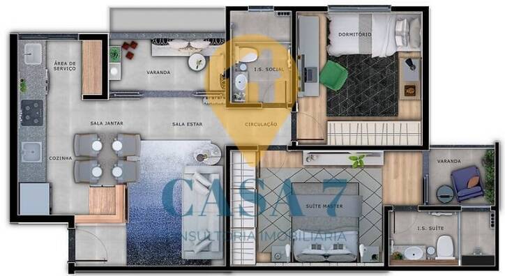 Apartamento à venda com 2 quartos, 62m² - Foto 2